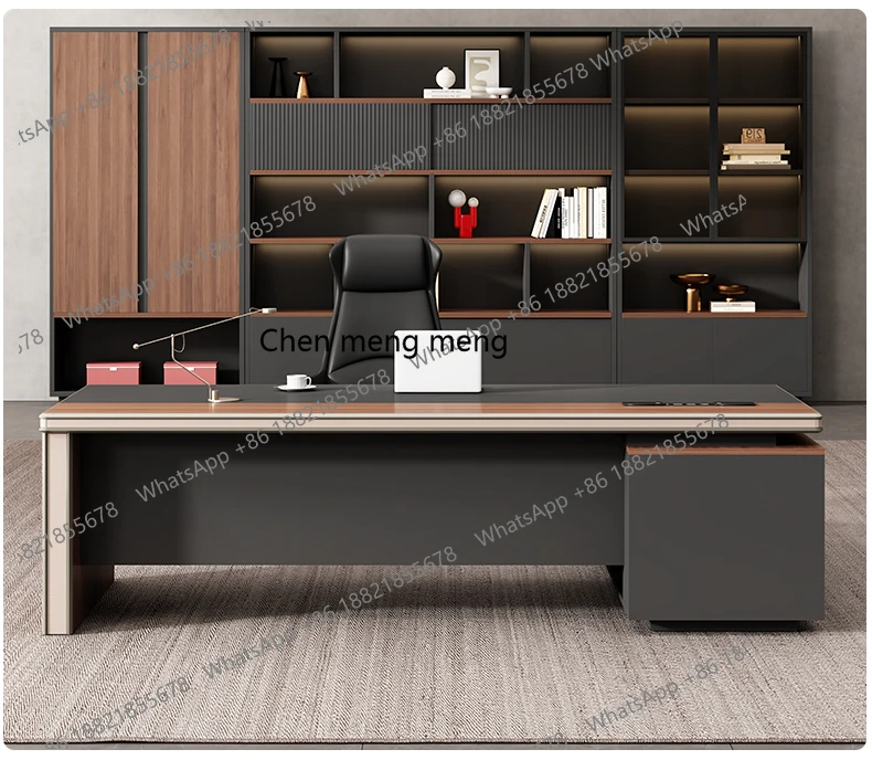 Light luxury boss table aluminum alloy hemming office table and chair combination office president table office furniture