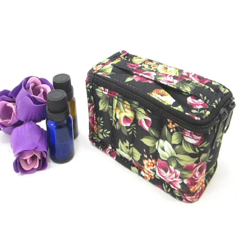 8 Grid Aroma Essential Oil Storage Case Travel Portable Carrying Holder Bag Floral Style Essential Oil Bottle Storage Bags