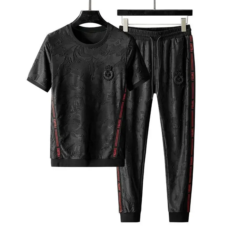 Embroidered High-quality Fashion Men’s Casual Sports Suit, Long-sleeved Trousers and Fleece Hoodie , Short-sleeved Trousers Sets