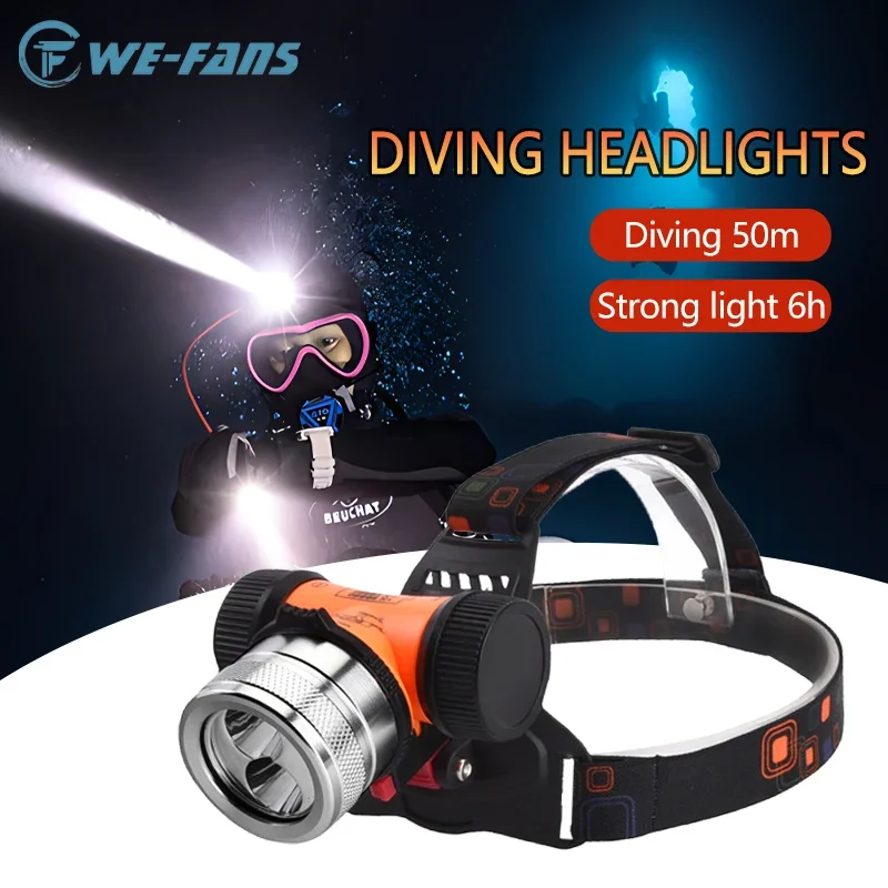 

High Power Double Lamp Bead LED Diving Headlamp Flashlight Torch IP68 Waterproof Underwater 100M Dive Light with 5000mah Battery