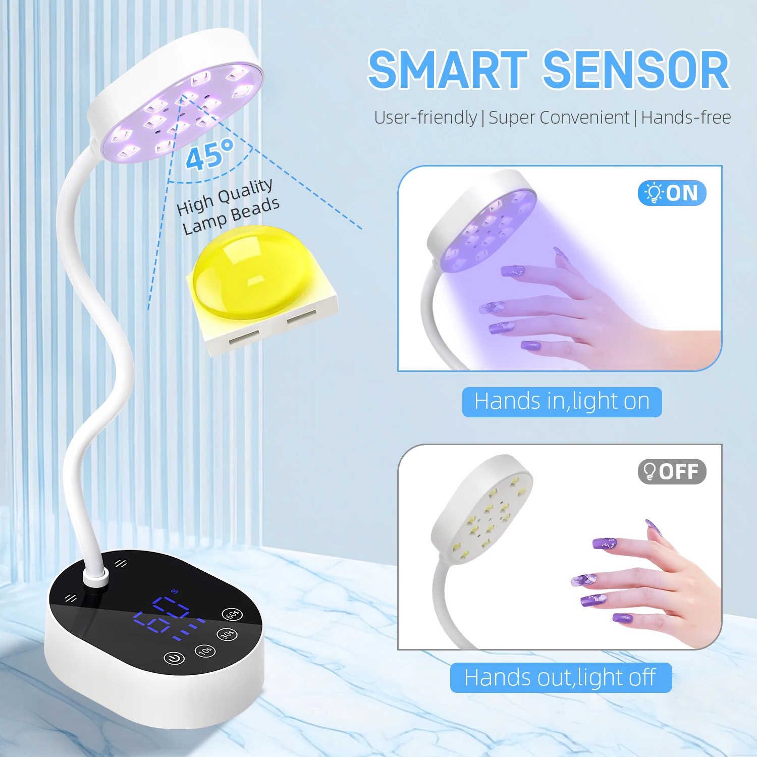 Professional Nail Lamp LED UV Nail Dryer Auto Sensing Touch Control Fast Drying Nail Light 360 Bendable Table Lamp For Salon