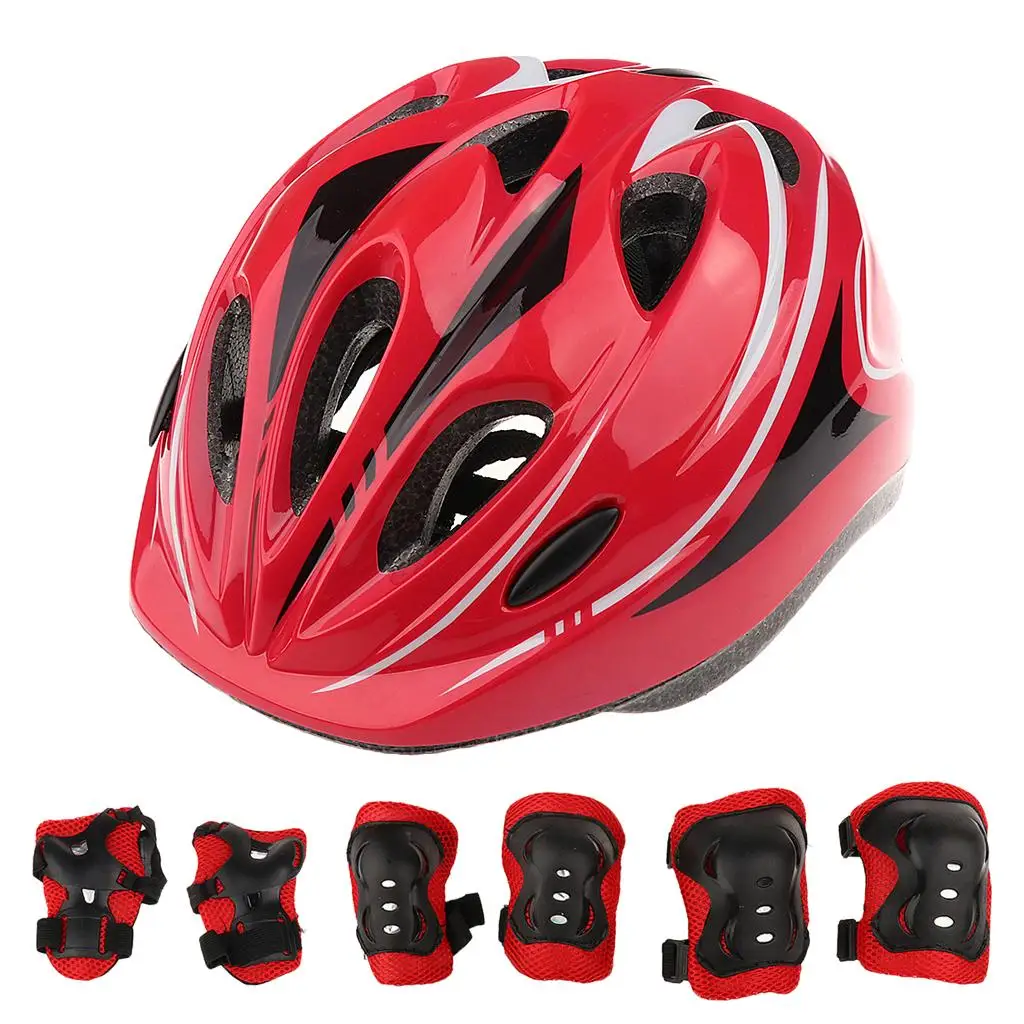 Kids 7 Pieces Outdoor Sports Protective Gear - Boys Girls Child Bicycle Cycling Skate Adjustable Helmet Set - Various Colors