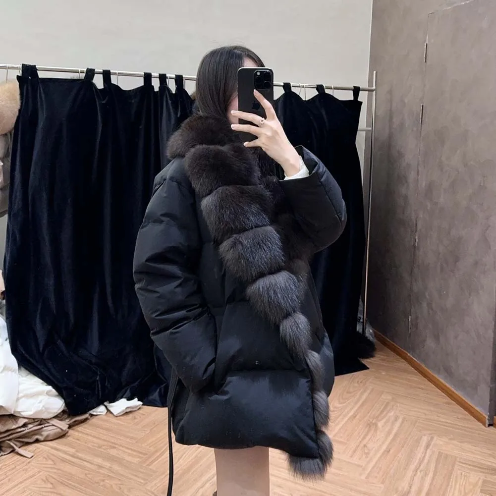 Nouveau hiver épaissi vêtements chauds chaud naturel réel fourrure de renard 90% blanc canard doudoune décontracté femme Parkas
