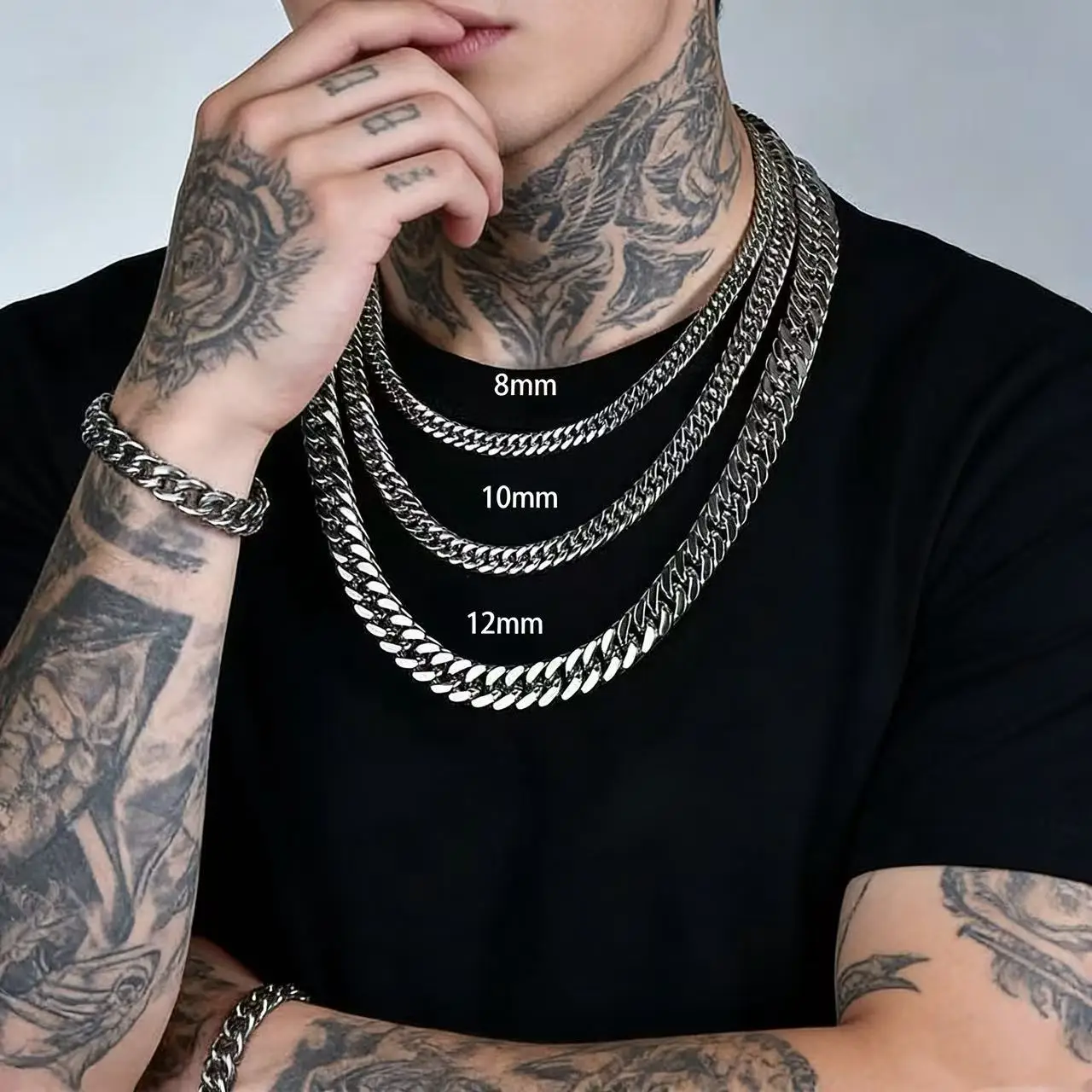 8MM-14MM Stainless Steel Thick Chain Cuban Necklace For Men Jewelry Accessories Punk Neck Male Chains