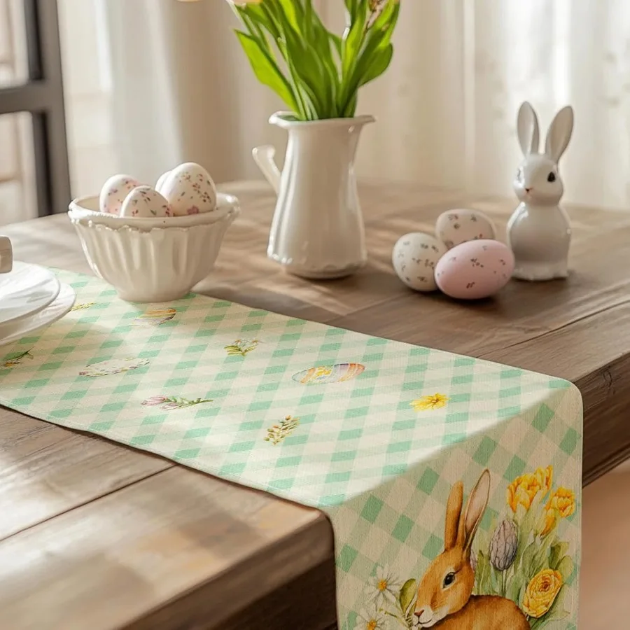 مفرش طاولة E 13 × 71 Ihes E ديكور طاولة ربيعي النعناع الأخضر حديقة الصفاء الأرنب