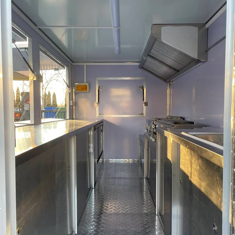2026 Best Selling Square Stainless Steel Food Trailers Mobile BBQ Truck For American Hamburger Steak And Hot Dogs