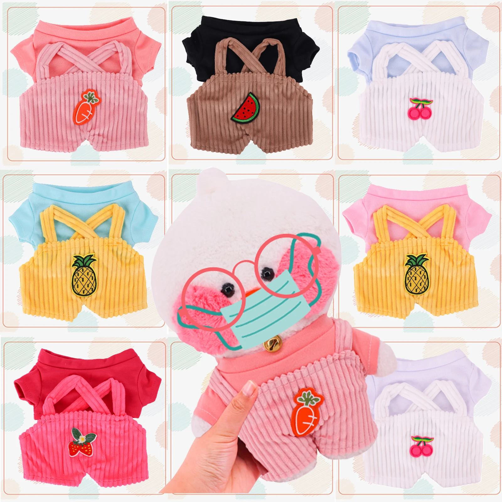 Fashion T-shirt + Overalls Voor 30 Cm Mimi Gele Eend Pop Lalafanfan Kleding Accessoires Kinderen Speelgoed Meisjes Verjaardag Geschenken