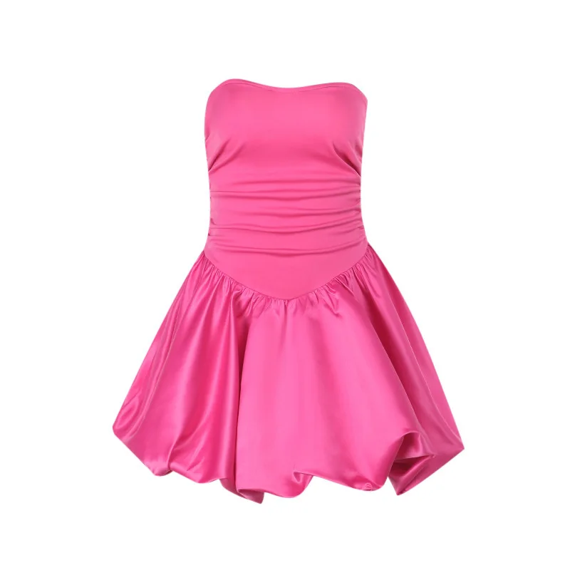 新しい夏のファッションの女性のドレスは、高貴なスタイルのセクシーで体にぴったりとフィットするパッチワークサテンのストラップレスドレスです。