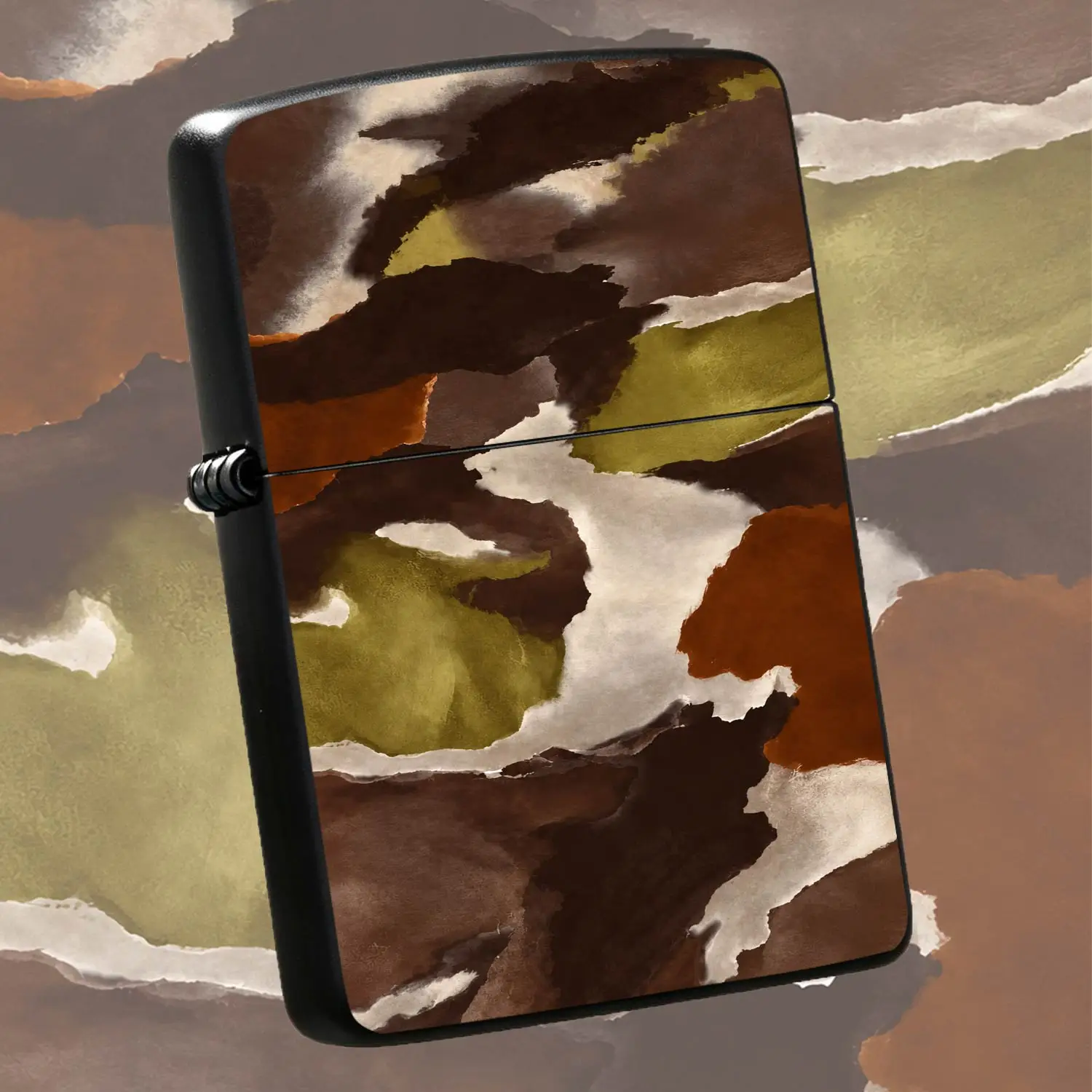 Abstract Watercolor Camouflage Print Lighter Stylish Earth Tone Olive Rust Brown Cream Artistic Pattern Design Portable Sleek Accessory For Daily Use Outdoor Gathering Dating Gift For Friends Family Art L A Humorous And Interesting Lighter