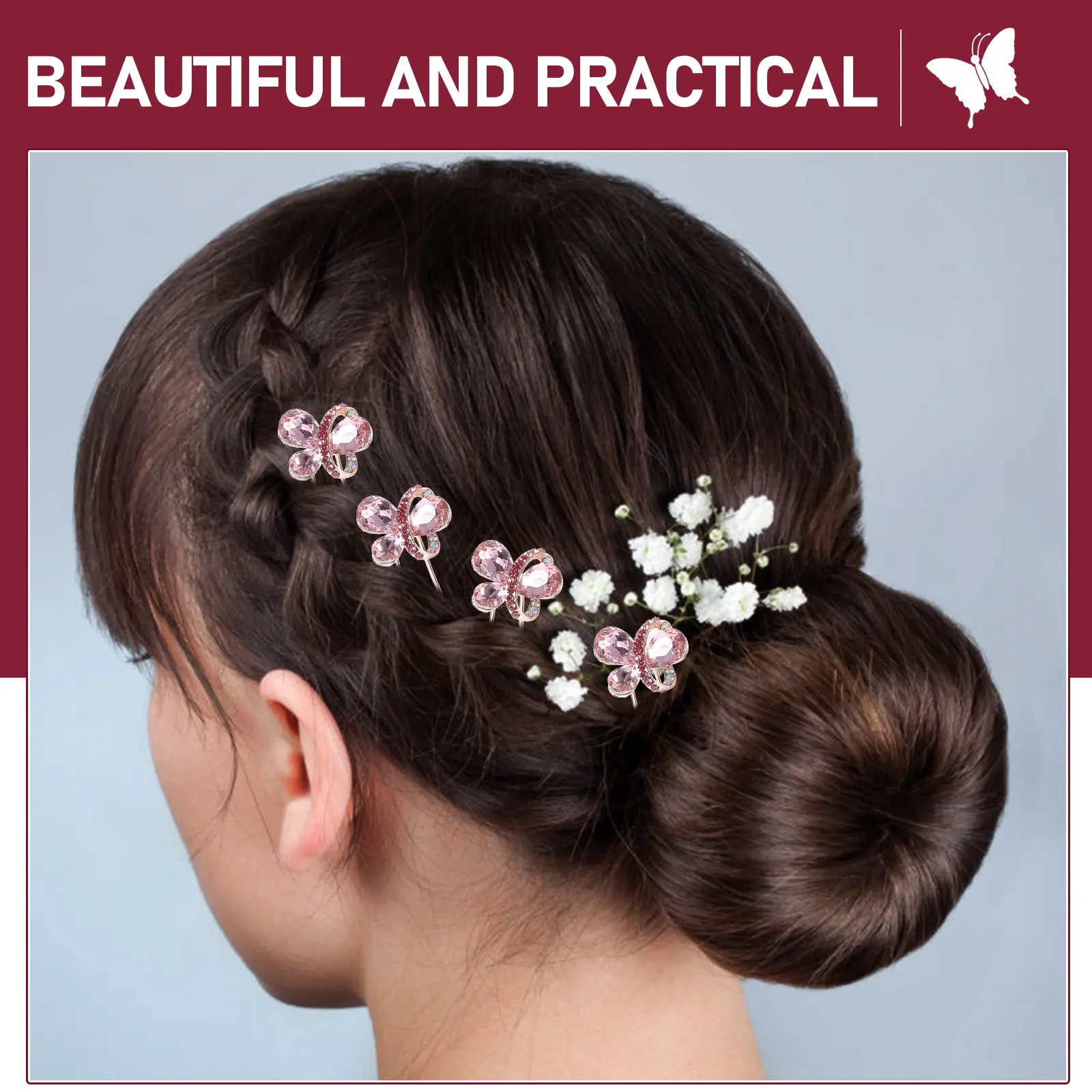 4Pcs Bridal Crystal Hairpins U Type Rhinestone Hair Pin Wedding Hair Accessories for Brides Hairpins for Women Formal Events
