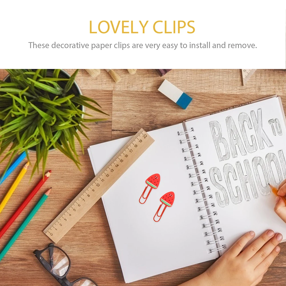 

8pcs Fruit Paper Watermelon Shaped Creative Cute Document Clips Office Supplies School Stationery Decorative File Paperclips For