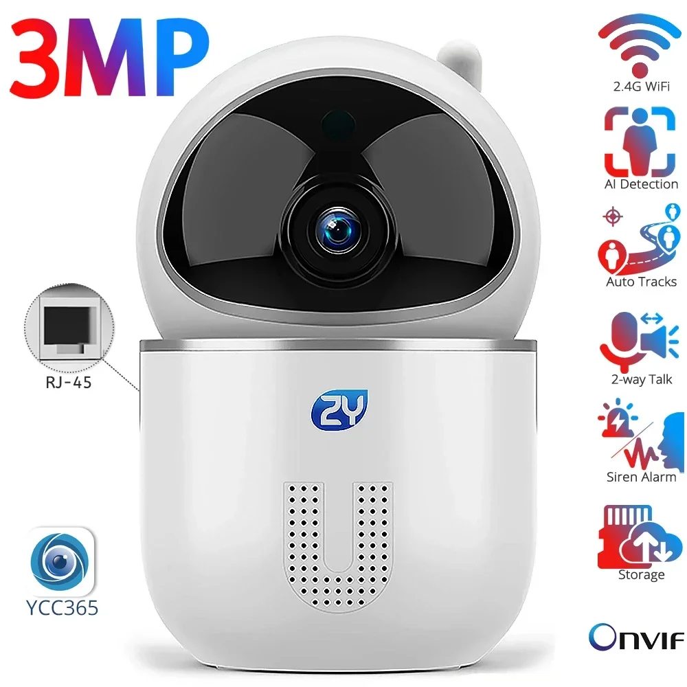 3MP WiFi IP Camera Pan-Tilt Indoor Home Security Cameras for Pet/Nanny/Baby 2-Way Audio Motion Detect Auto Tracking CCTV Cameras