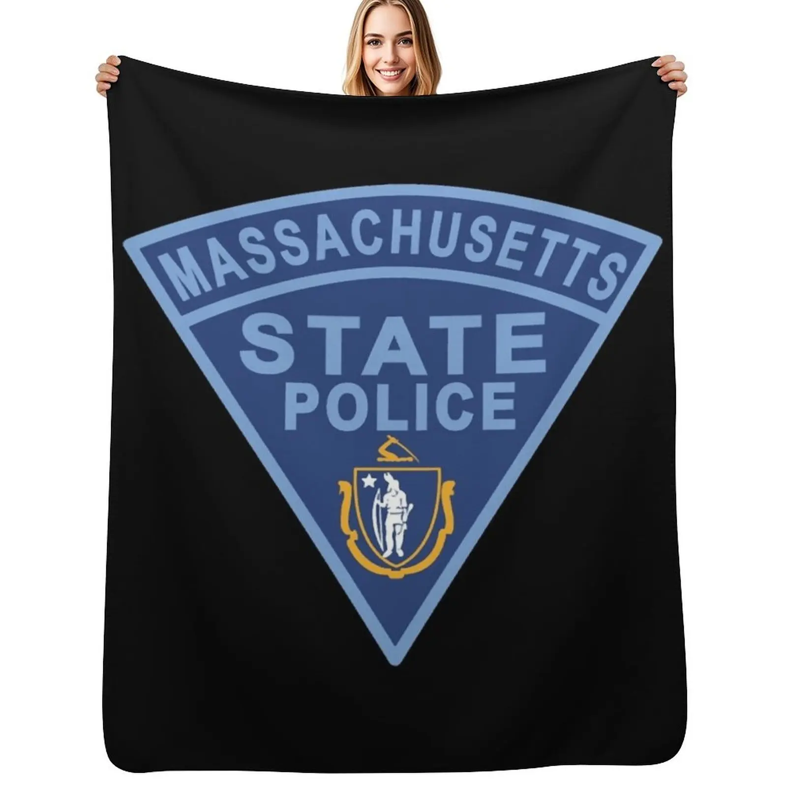 Massachusetts State Police Patch Throw Blanket Soft Plaid Polar bed plaid Cute Plaid Softest Beautifuls Blankets