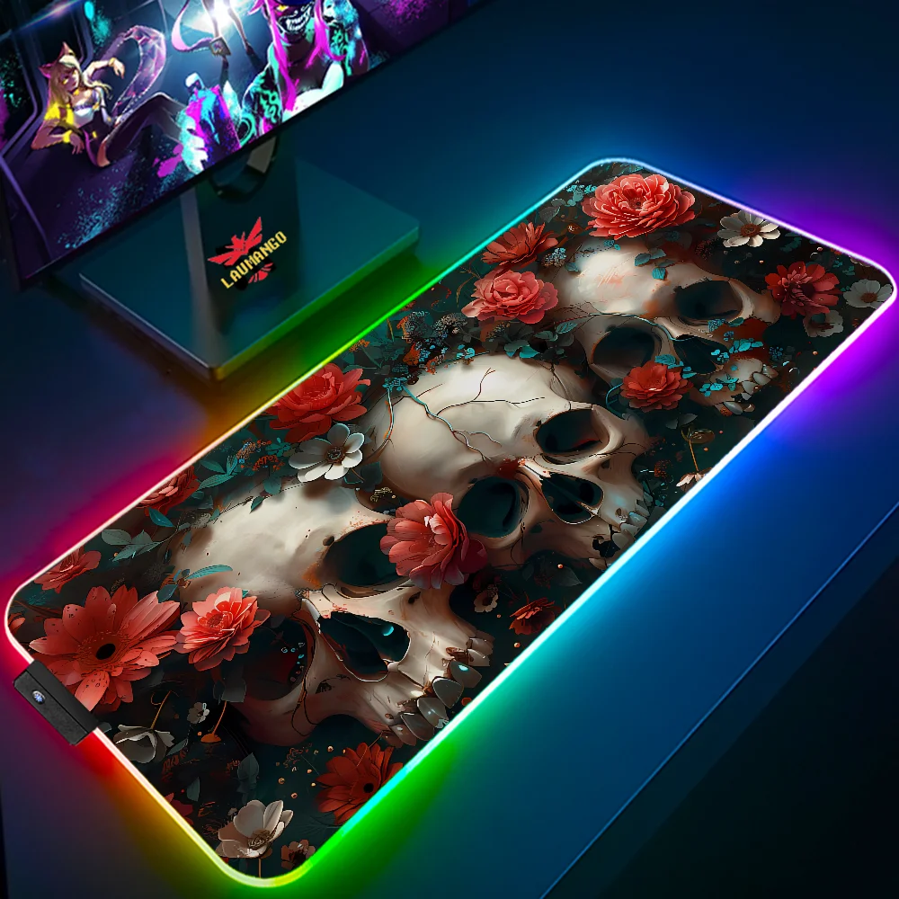 MACABRE SKULL AND FLOWERS Pc Gamer Mause Pad Gaming Mat Mouse Mats Desktops Desk Accessories Office Mousepad Keyboard Extended