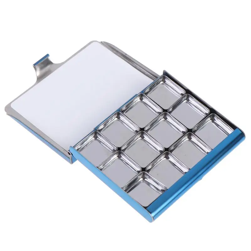 12 Grid 0.5ml Stainless Steel Pigment Tray Pallete Small Magnetic Portable Watercolor Box Student Travel Painting Art Supplies