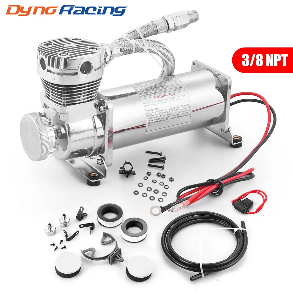 Universal 1/4NPT or 3/8NPT 200PSI 480C 12V Air Suspension Compressor Pump Kit Chrome BX102151-SL