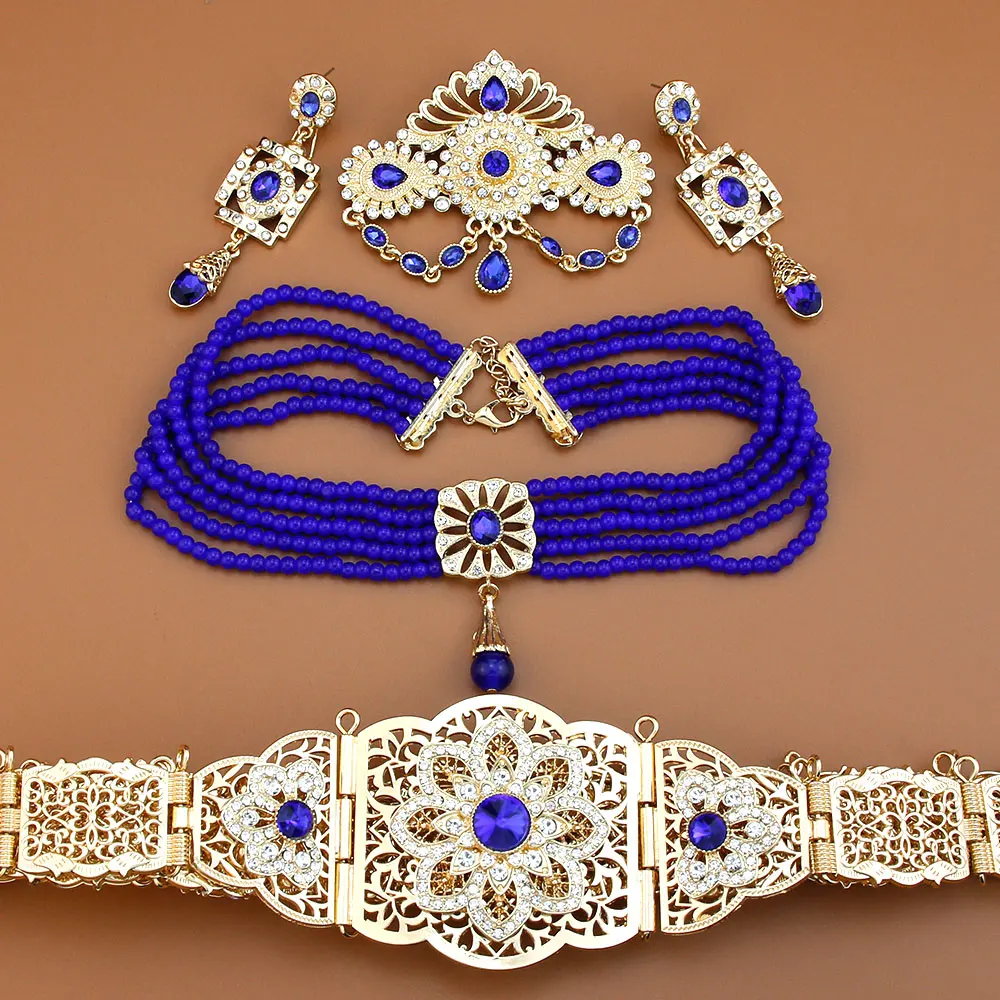 

Арабские комплекты ювелирных изделий для невесты для женщин, золотого цвета, жемчужное колье, ожерелье, кафтан, пояс, серьги, марокканская брошь