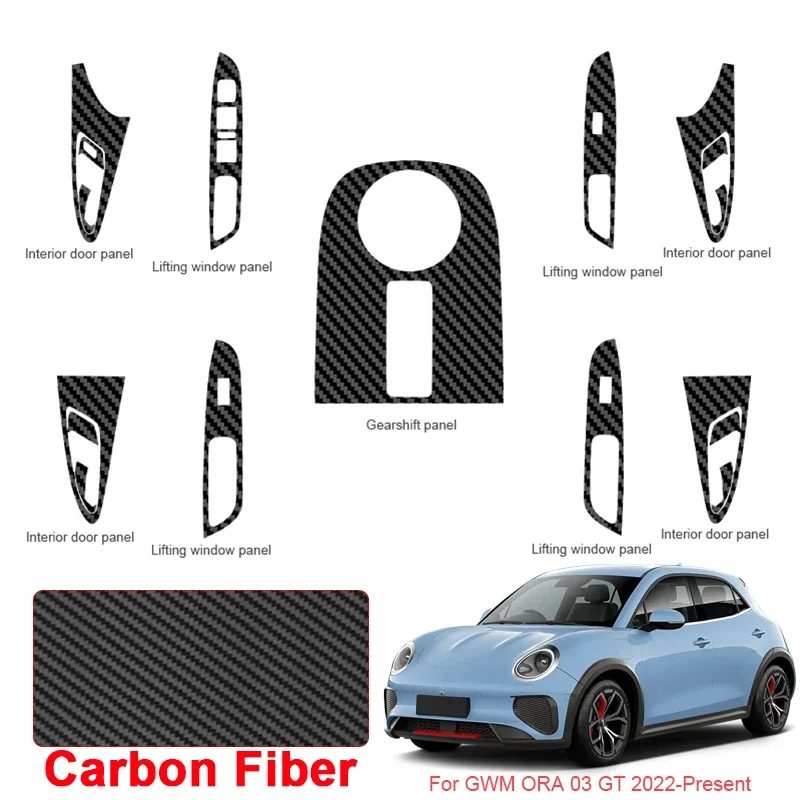 For GWM ORA 03 GT 2022-2026 LHD Car Carbon Interior Sticker Lifting Window Panel Decal Gear Inner Door Protective Film Accessory