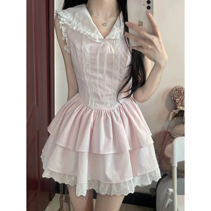 

Midi Dresses JK Uniform Cake Dresses Japan Sailor Uniform College Sweet Girl Navy Leading Sailor A-line Skirt College Set New