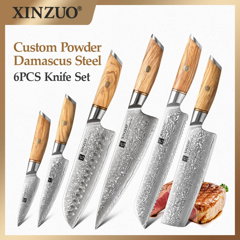 

XINZUO Chef knives 6 Set Knife Set Power Steel Chef Santoku Cleaver Slicing Gyuto Boning Knives Multifunction Kitchen Tool