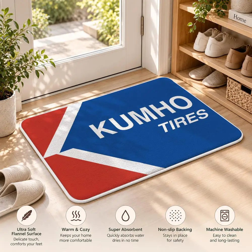 K-Kumho Tires LOGO Floor Mat Flannel Rug Soft Non Slip Door Mat For Bathroom Bedroom Kitchen Living Room Home Decor