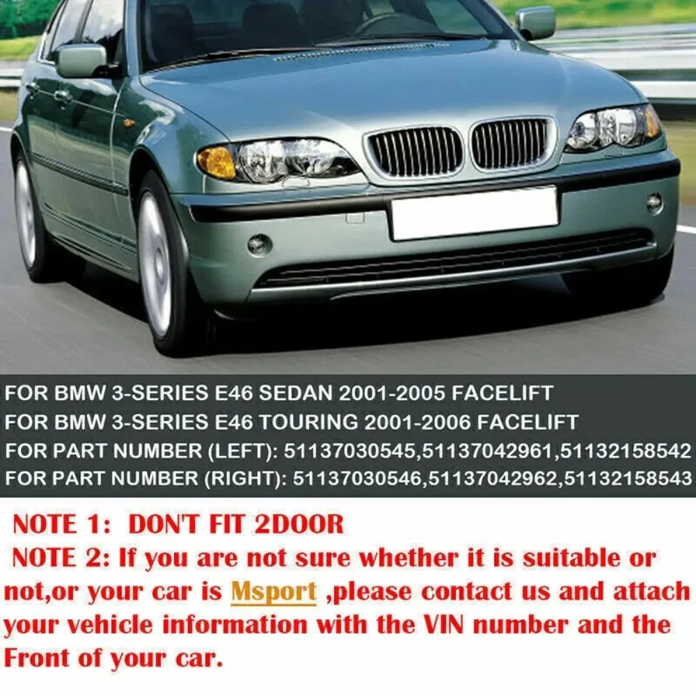 For BMW E46 /Saloon 4Door 3 Series 2002-2005 51132158542 1 Pair Matte Black Double Line Car Front Bumper Grill Kidney Grille