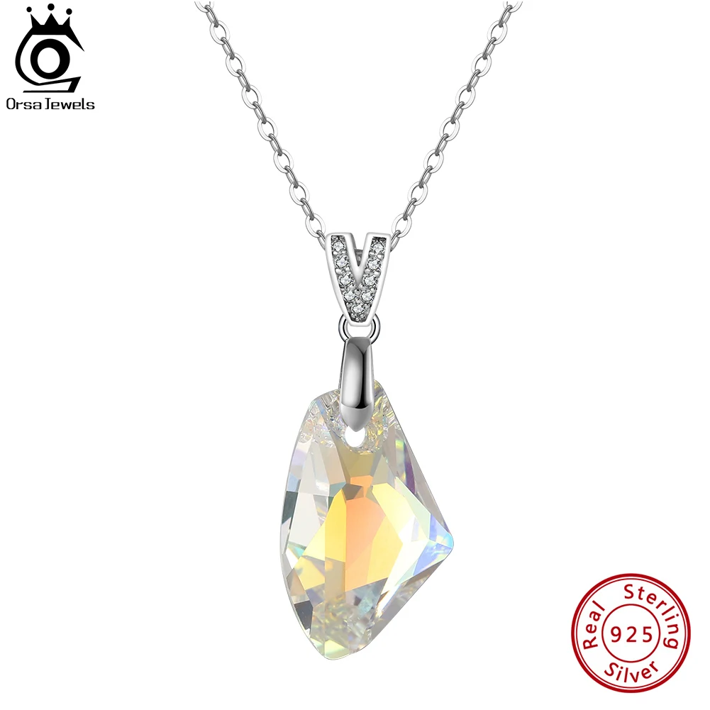 

ORSA JEWELS Brilliant Colorful Crystal Pendant Necklace for Women 925 Sterling Silver Irregular Gemstone Pendant Jewelry SWN28