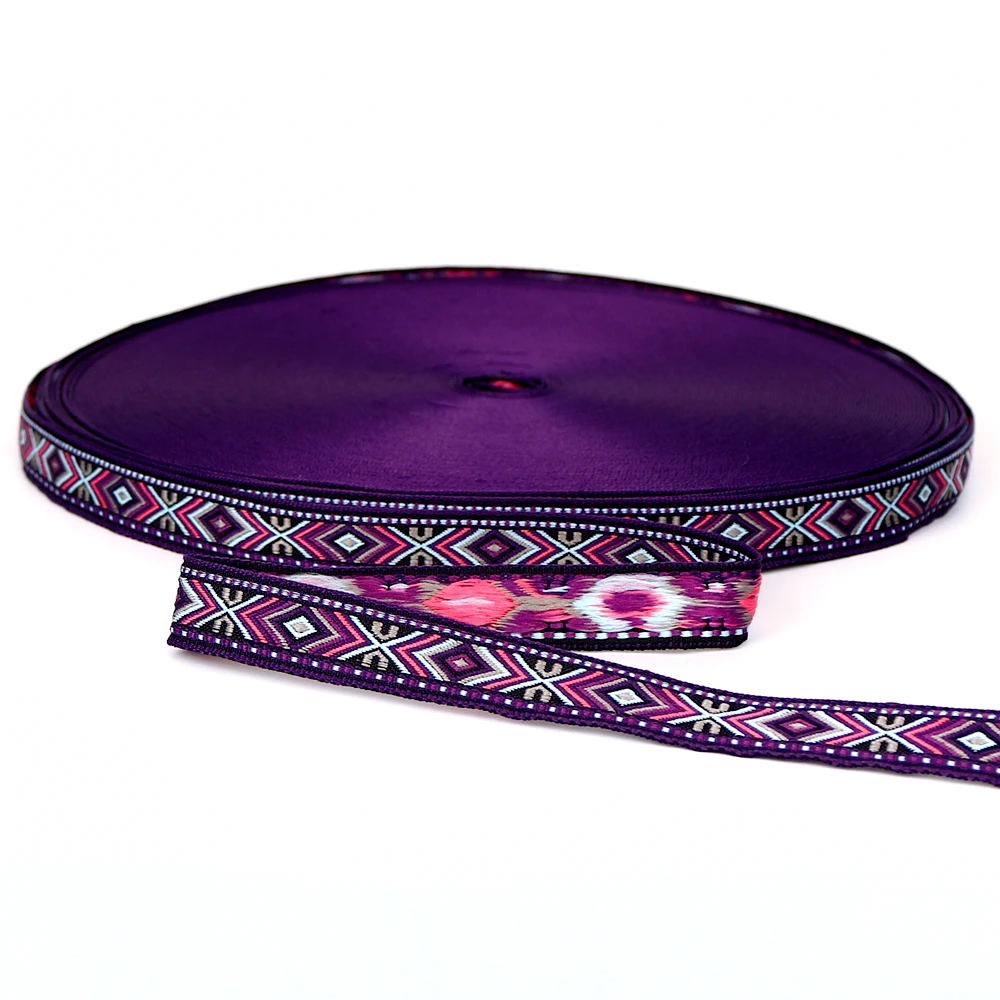 Ruban Jacquard Géométrique Rétro Violet, 5 Yards, 18mm, 0.7 Pouces