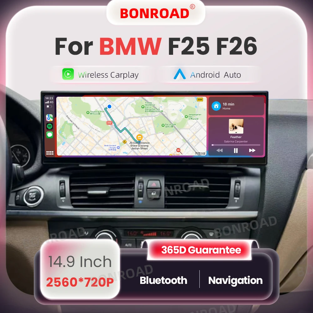 BONROAD Autoradio Multimediale Wireless da 14,9 Pollici con Linux, CarPlay e Android Auto per BMW X3 F25 X4 F26 con Display Touchscreen 2560*720