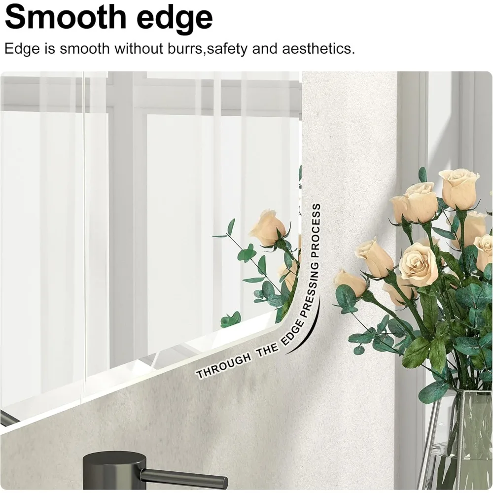 خزانة طبية بمرآة مقوسة بدون إطار مع بابين لتركيب السطح