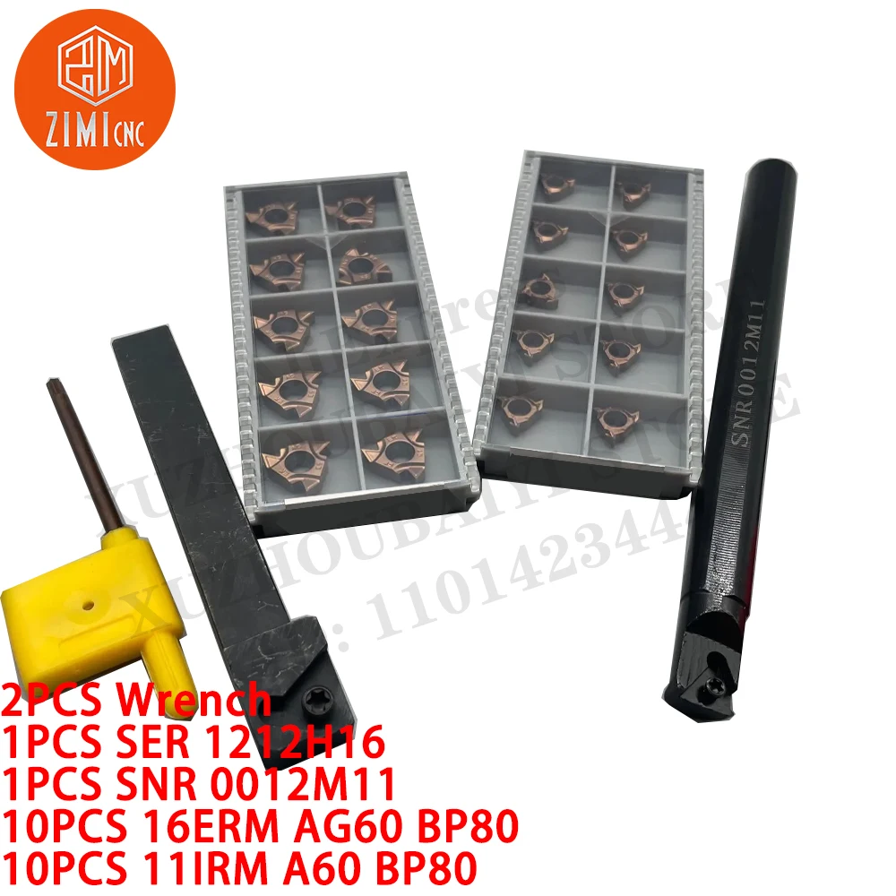 2PC SER 1212H16 + SNR 0012M11 CNC Lathe 1/2 threading turning tool holder +20pcs 16ERM AG60 BP80 + 11IRM A60 BP80 Thread inserts