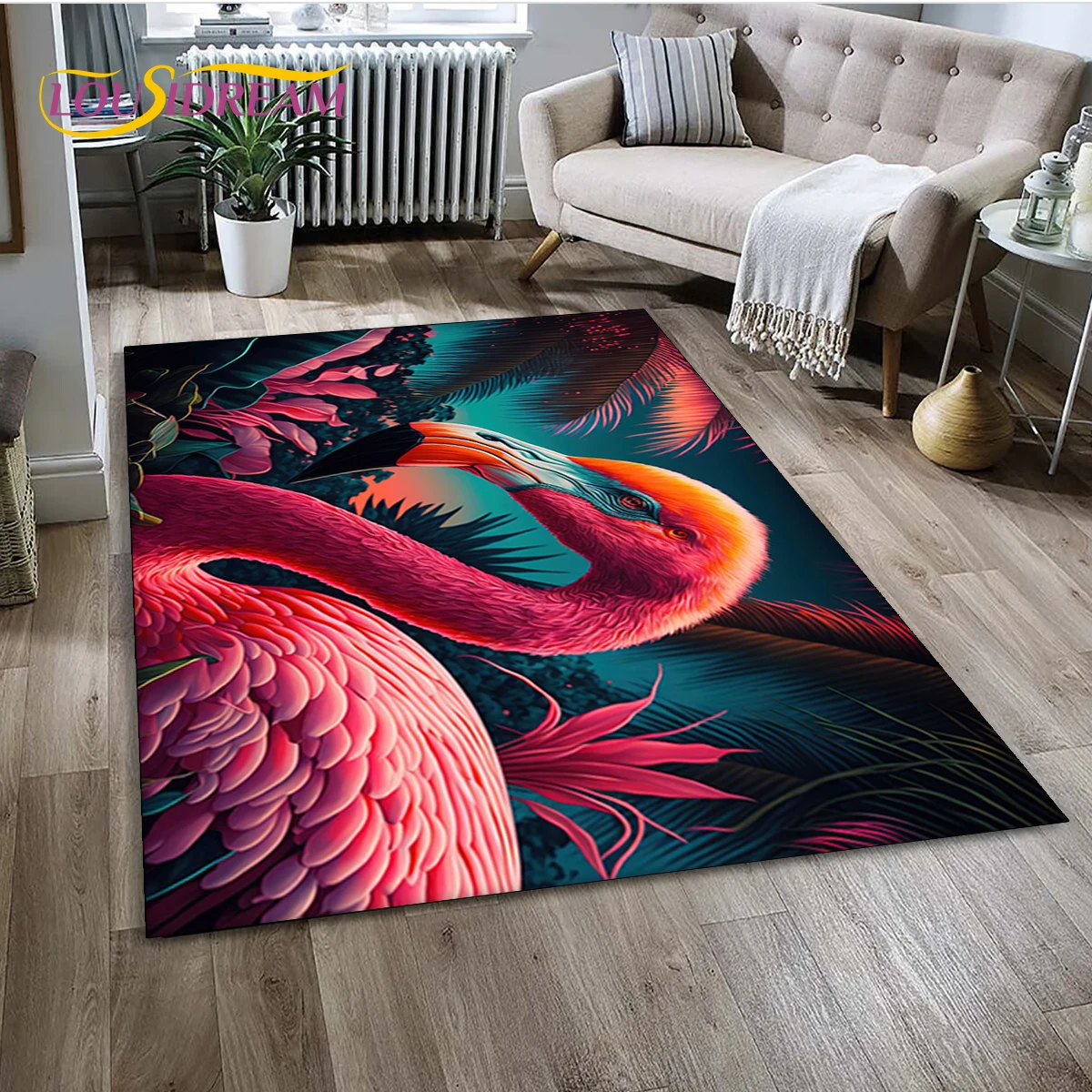 Cartoon Pink Flamingo Bird Rainforest Carpet Rug for Home Living Room Bedroom Sofa Doormat Decor,kid Area Rug Non-slip Floor Mat