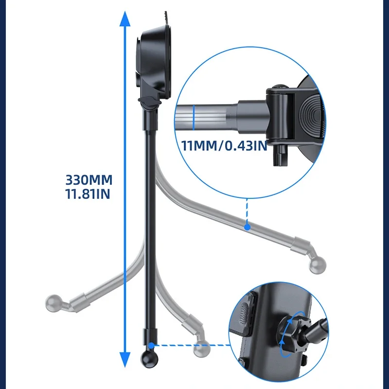 360° Rotating Car Phone Holder Universal Windshield Dashboard Phone Mount Flexible Long Arm Bracket Support GPS Suction Base