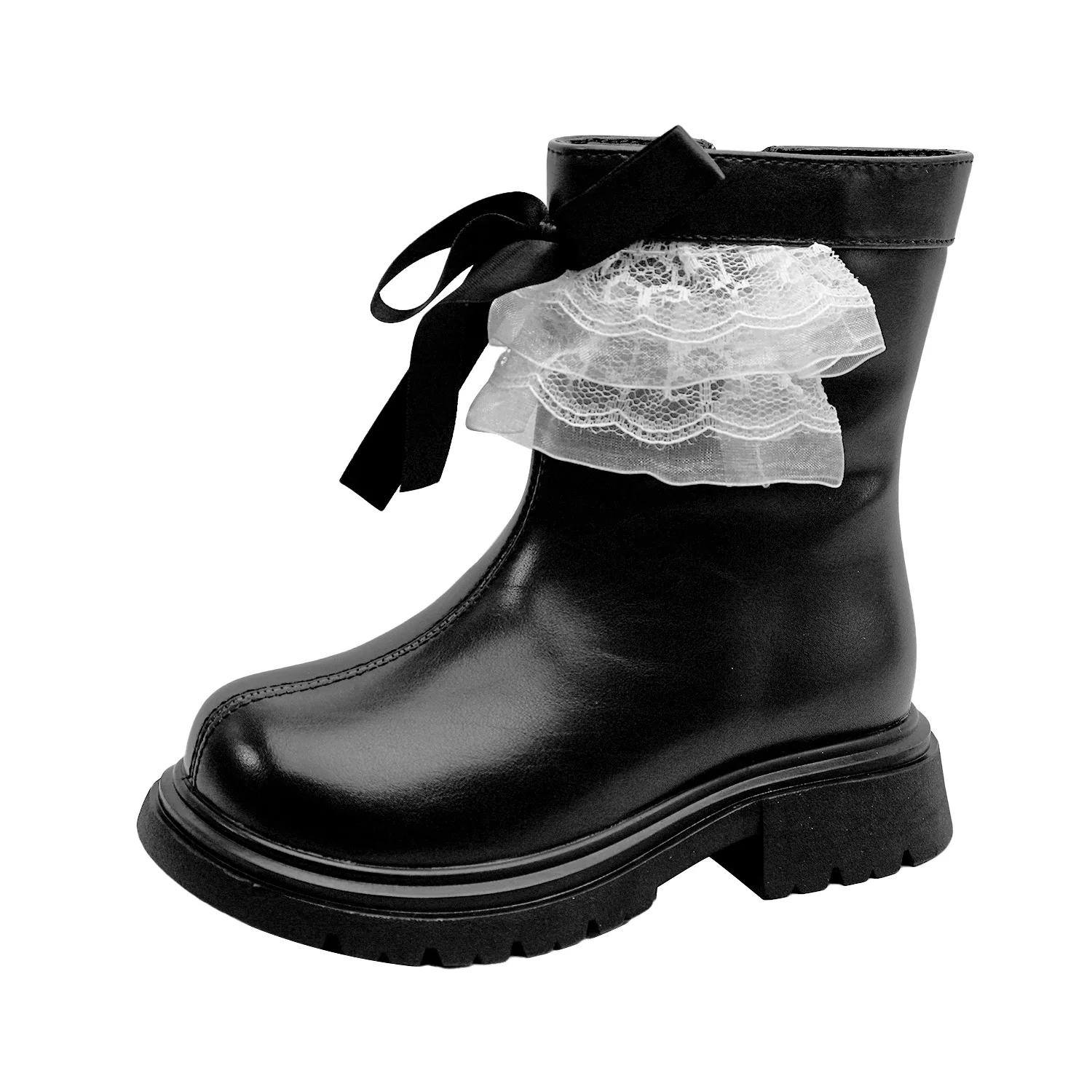 

New Winter Children's Girls' Korean-style Lace Bow Velvet-added Fashion Boots Kids Toddler Princess Leather Ankle Boots