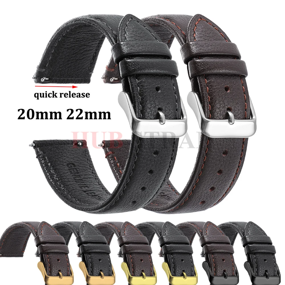 20mm 22mm Litchi Pattern Leather Watchband Replace Wristwatch Business Straps Watch Accessories Men Women Universal Watch Band