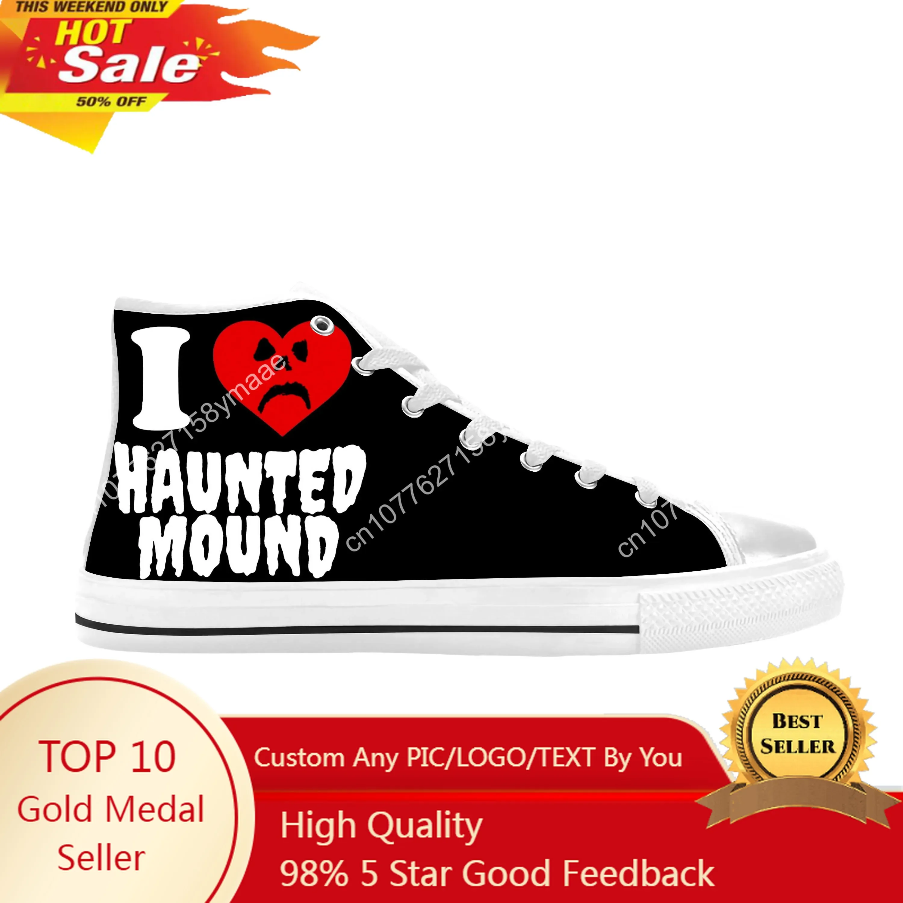 

I Love Haunted Mound Heart Horror Halloween Funny Casual Cloth Shoes High Top Comfortable Breathable 3D Print Men Women Sneakers