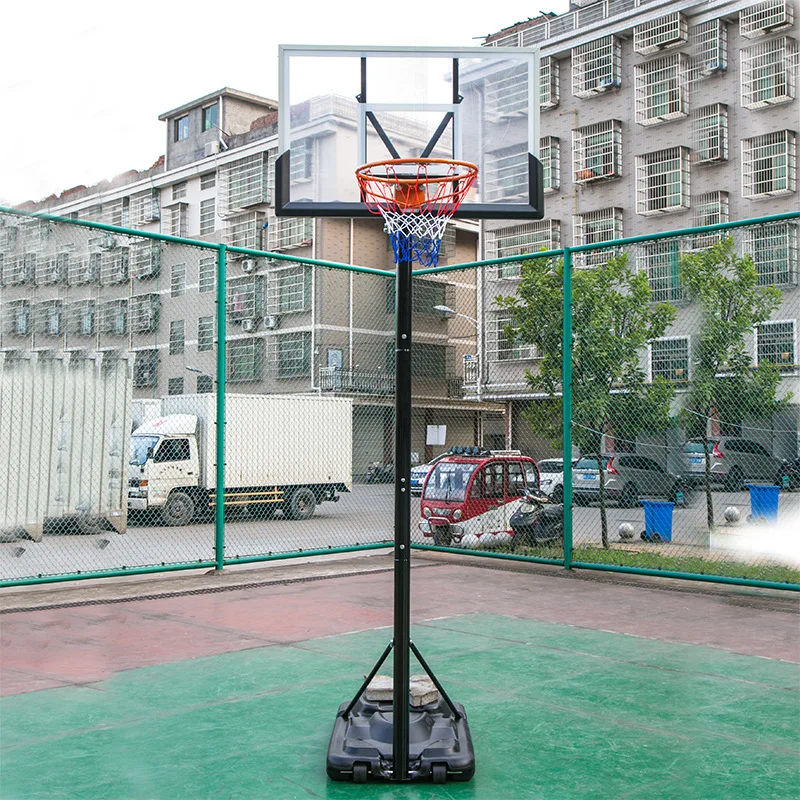 Adjustable Basketball Hoop, Portable Backboard System Stand w/ 2 Wheels, Stable Base, Weather-Resistant, Nylon Net