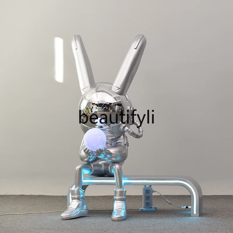 Cartoon sitting rabbit large ornament decoration bar clothing store restaurant luminous