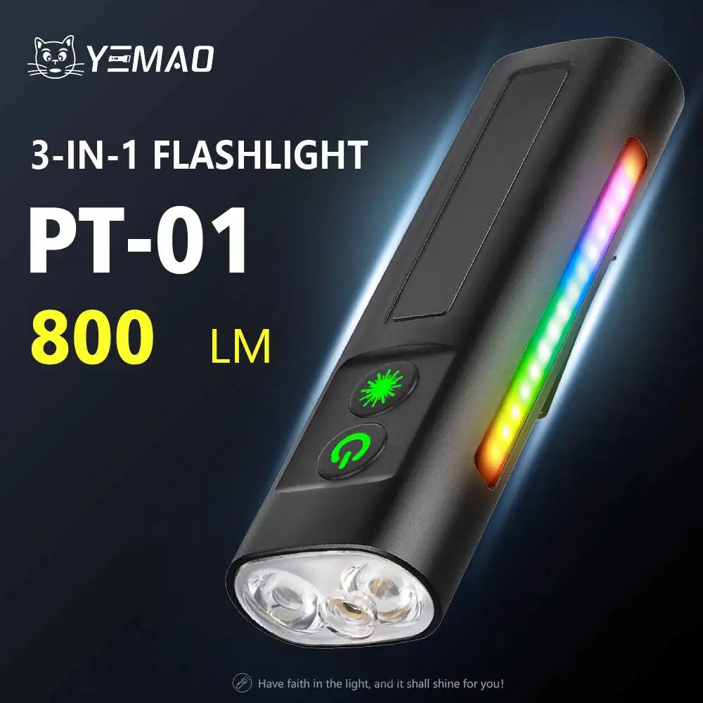

Multifunctiona 3-IN-1 Portable 1200LM Flashlights With Clip 10 Light Modes 1200mAh Battery Rechargeable Magnetic LED＋COB Torch