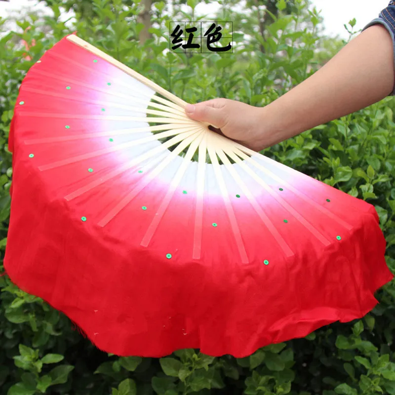 Abanicos de bambú para danza del vientre, velos de seda 100% auténtica, arte folclórico, fiesta China Yangko, ventilador plegable para actuaciones en escenario, 41cm para adultos