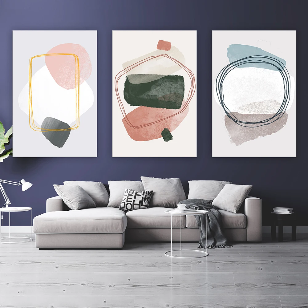 Abstract Designs Canvas Prints for Office Hotel Lobby Wall Art Colorful Artwork Pink Teal Gray Minimalist Poster Decor Painting