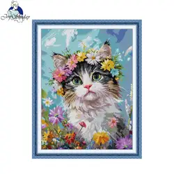 Joy Sunday Cross Stitch Kits Pink-Nosed Kitten HD Pattern Aida 16CT 14CT 11CT DMC Thread DIY Hand Embroidery Kit Home Decor Gift