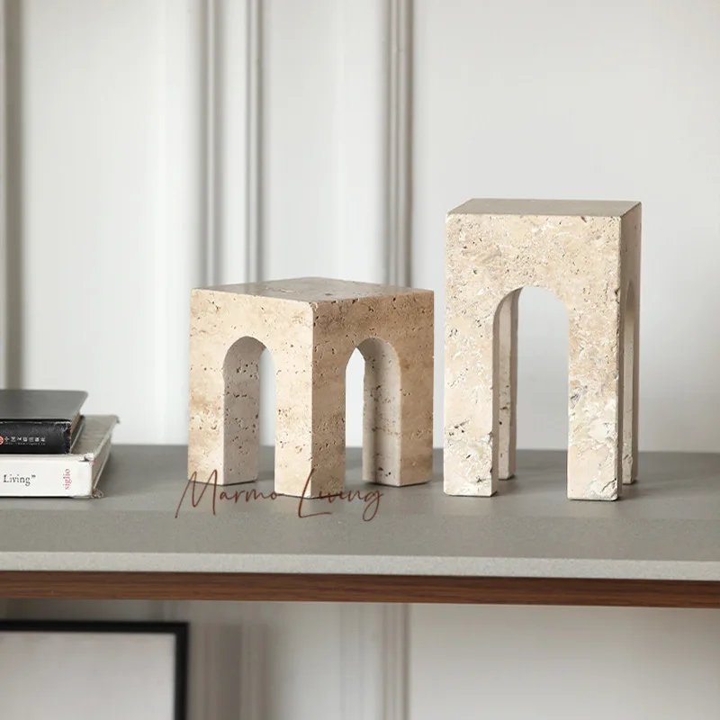 

Vintage Travertine Crafts Coffee Table Cabinet Decor Hand-Carved Marble Bedroom Living Room Home Decoration Accessories