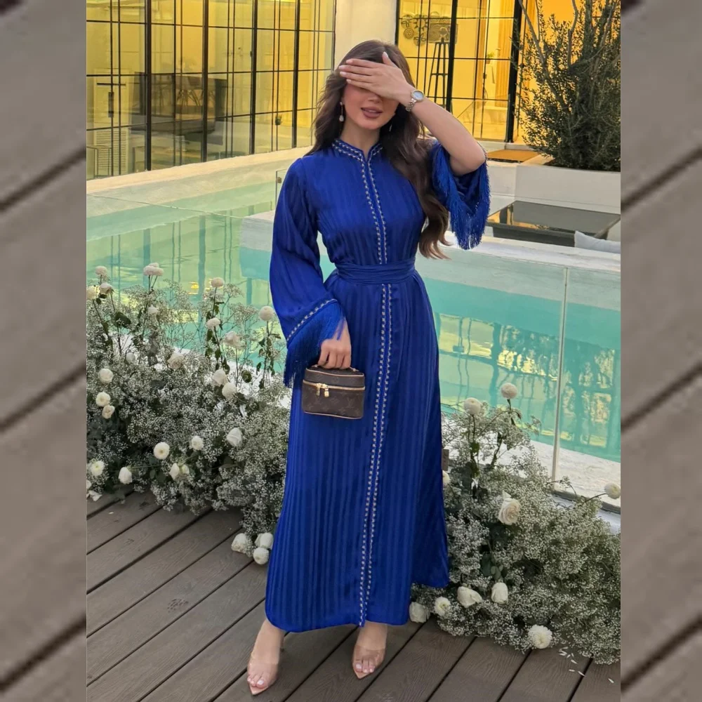 Customized Evening  Sexy Casual  Jersey Draped Pleat Tassel Wedding Party A-line High Collar Bespoke Occasion Gown Midi Dresses