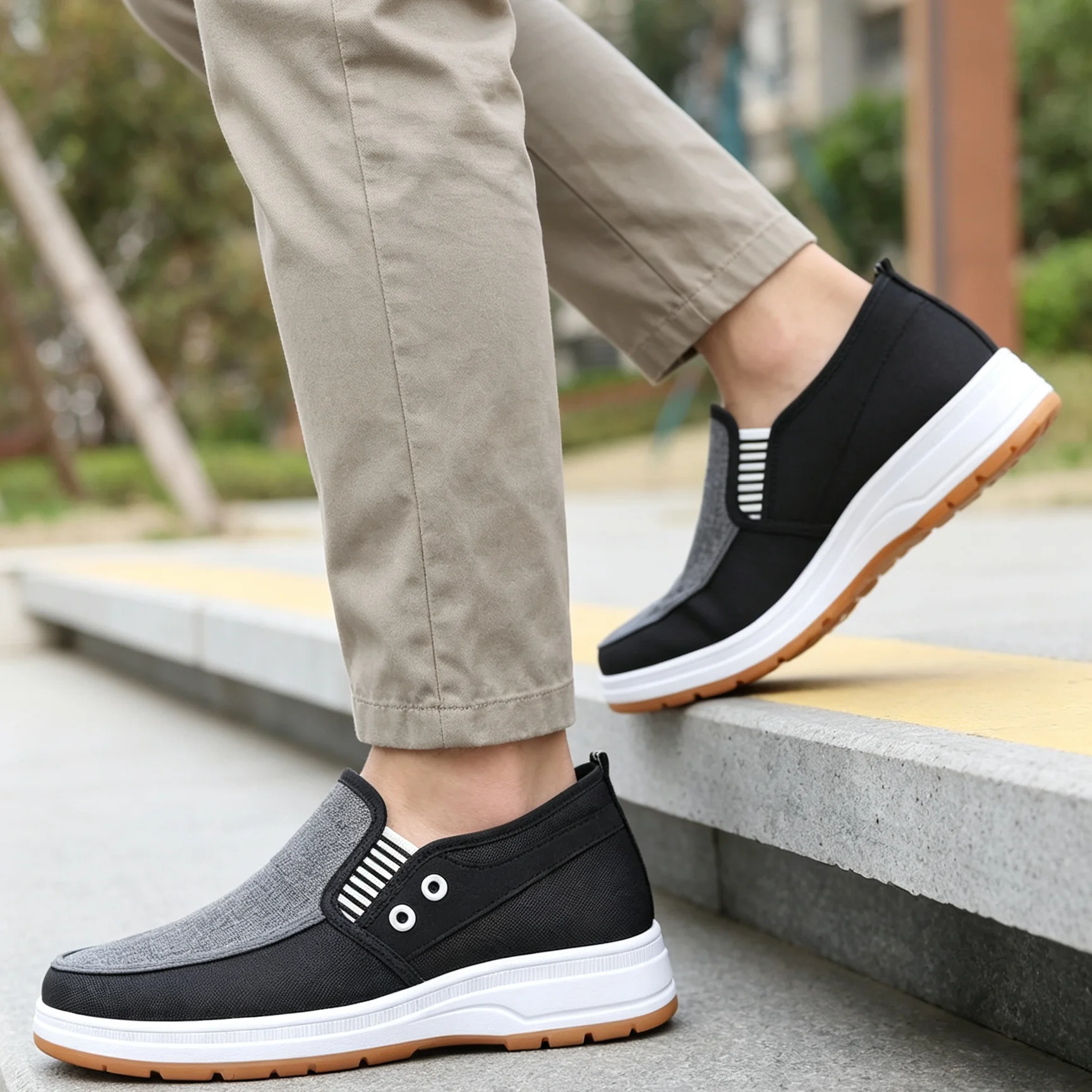 Atmungsaktive Canvas-Slipper für Herren, einfach an- und auszuziehen, leichte Outdoor-Wanderschuhe – Detail 5