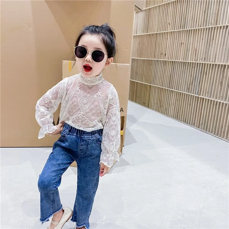 Baby Girl Princess Lace Shirt Infant Toddler Child Tshirt Long Sleeve Girl Blouses Top Spring Autumn Summer Baby Clothes 1-7Y