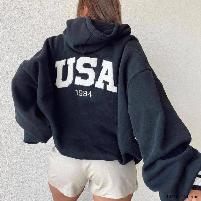 

Letter Printed Hoodies Autumn Women Oversized Long-sleeve Hooded Top Fashion Streetwear Loose Sweatshirt Winter Pullover