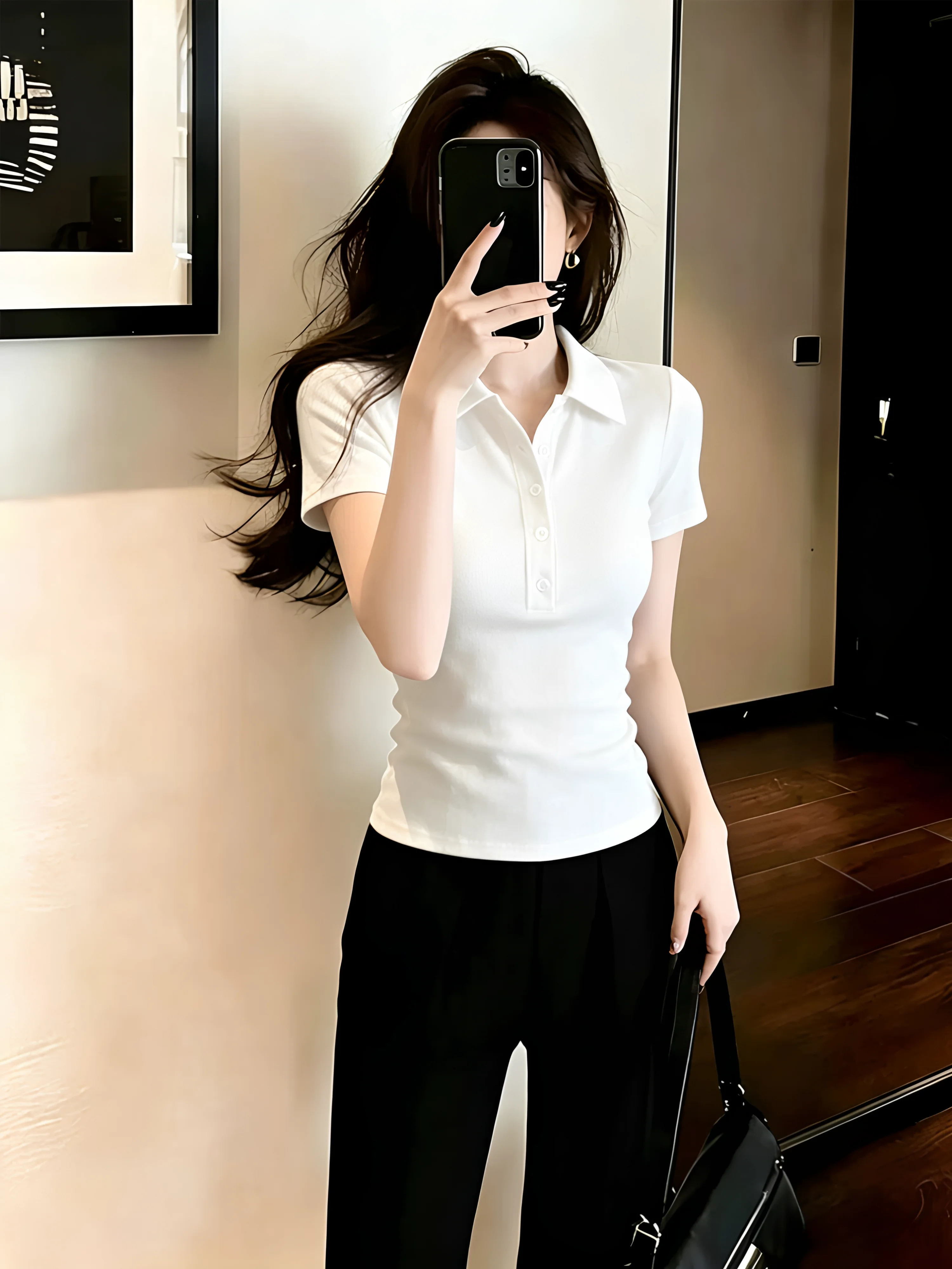 Summer  Collar Turn-down Collar Short Sleeve T-shirt Women plus Size Slimming Bodycon Top 95 Cotton Comfortable Fit