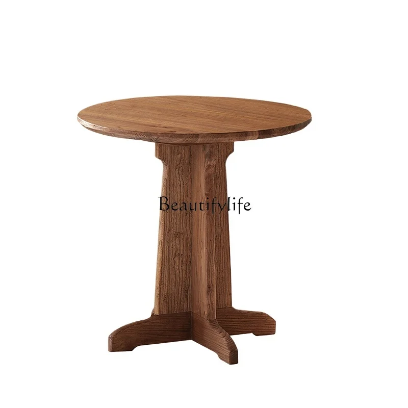 

Wabi Sabi Wind Outdoor Leisure Dining Table Round Solid Wood Coffee Table Balcony Courtyard Villa