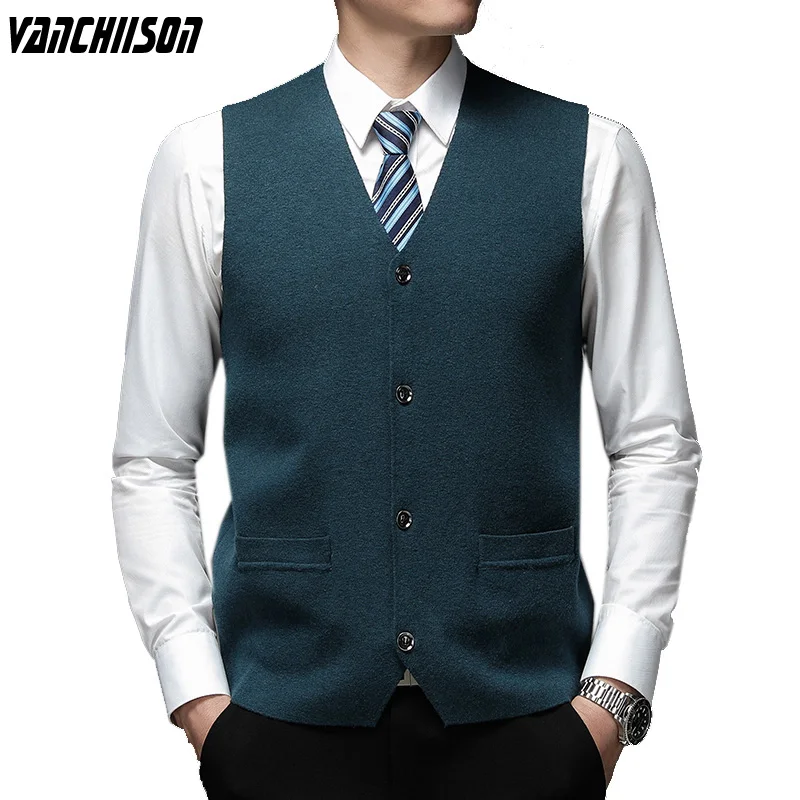 

Men Swallowtail Knit Vest Tops Tank V Neck Cardigan Sleeveless for Autumn Winter Formal Business Buttons Down Solid 00061